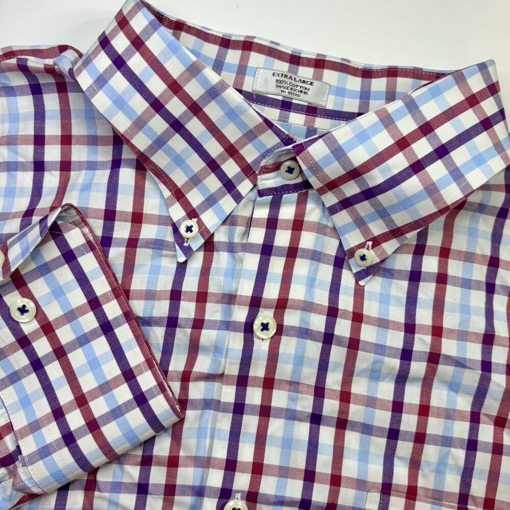 Peter Millar Men's XL Cotton Multicolor Checks Long Sleeve Button‎ Front Shirt